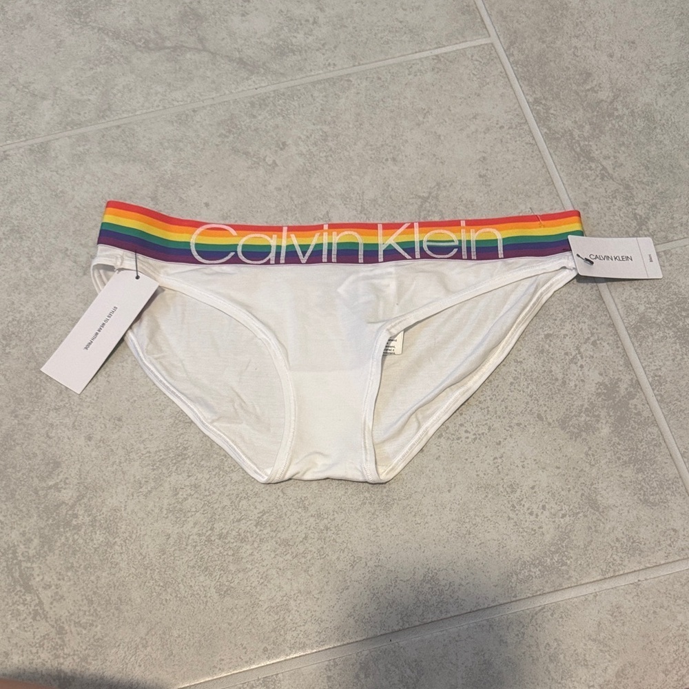 Calvin Klein White Briefs with Multicolor Waistband